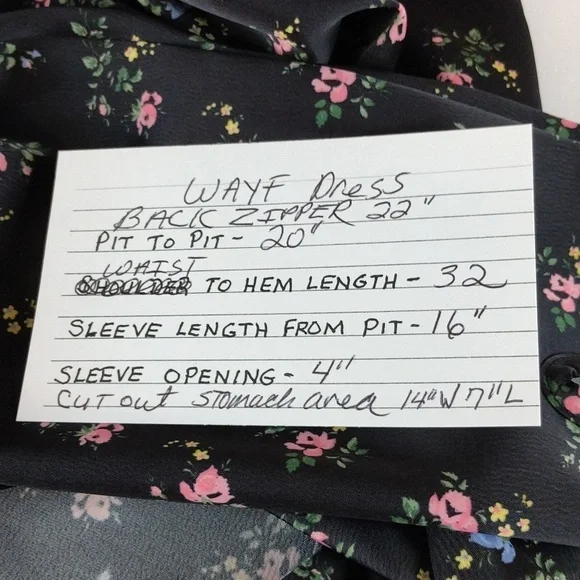 Wayf Tie Front Cutout Dress Black Blue Rose Small Print Floral. Large. Satiny - Picture 16 of 16